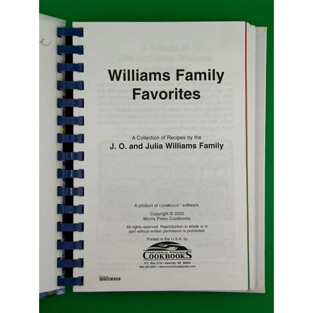 Williams Family Favorites Cookbook Southeast Texas Recipes 2005 Spiral